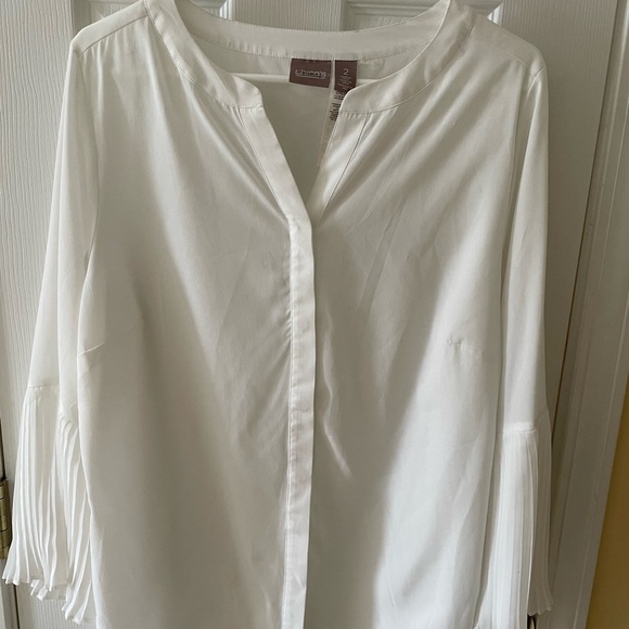 Chico's Tops - 🤍 Chico’s White Blouse with Pleated Bell Sleeves Size 2